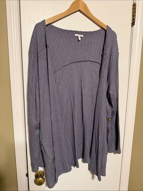 Maurices Lavender Ribbed Open-Front Cardigan with Side Buttons